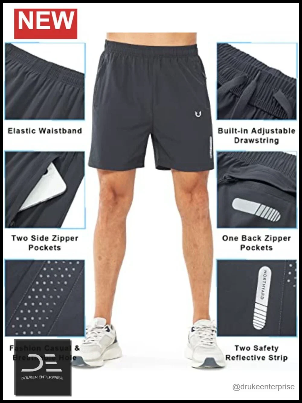 Men's Athletic Running Shorts with Zipper Pockets Quick Dry Lightweight